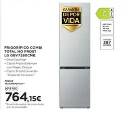 Hipercor Frigorífico combi total no frost lg gbv7280cmb oferta