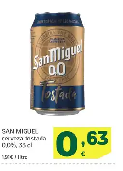 HiperDino SAN MIGUEL cerveza tostada 0,0% oferta