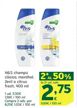 HiperDino H&S champú clásico, clásico, menthol 2en1 o citrus fresh oferta