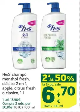 HiperDino H&S champú menthol fresh, clásico 2 en 1, apple, citrus fresh o clásico oferta