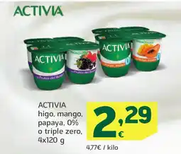 HiperDino ACTIVIA higo, mango, papaya, 0% o triple zero oferta