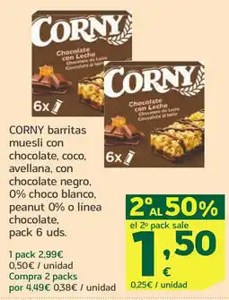 HiperDino CORNY barritas muesli con chocolate coco avellana con chocolate negro oferta