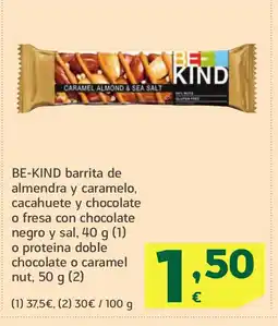 HiperDino BE-KIND barrita de almendra y caramelo, cacahuete y chocolate o fresa con chocolate negro y sal oferta