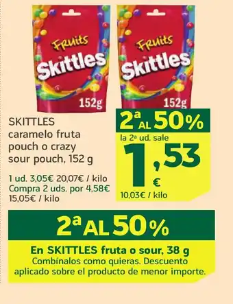 HiperDino SKITTLES caramelo fruta pouch o crazy sour pouch oferta