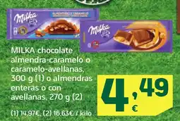 HiperDino MILKA chocolate almendra-caramelo o caramelo-avellanas oferta