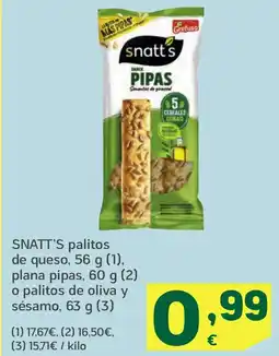 HiperDino SNATT'S palitos de queso plana pipas o palitos de oliva y sesamo oferta