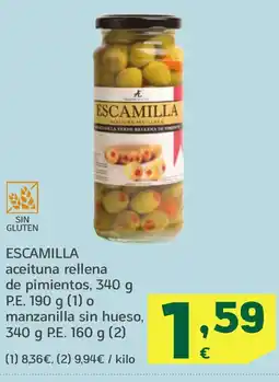 HiperDino ESCAMILLA aceituna rellena de pimientos manzanilla sin hueso oferta
