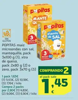 HiperDino POPITAS maíz microondas con sal, mantequilla oferta