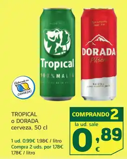 HiperDino TROPICAL o DORADA cerveza oferta