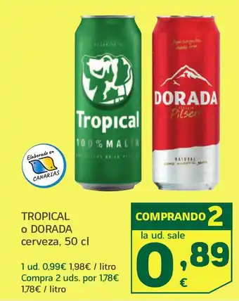HiperDino TROPICAL o DORADA cerveza oferta