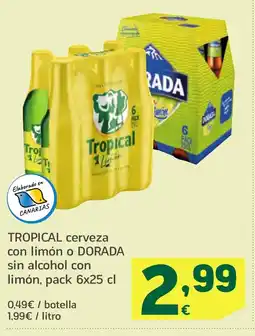 HiperDino TROPICAL DORADA cerveza con limón o sin alcohol con limón oferta