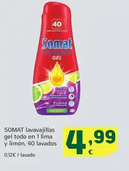 HiperDino SOMAT lavavajillas gel todo en 1 lima y limón, 40 lavados oferta