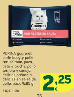 HiperDino PURINA gourmet perle buey y pollo con salmón, pavo, pato y trucha, pollo, ternera y conejo oferta