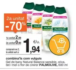 BonpreuEsclat PALMOLIVE Gel de bany Natural Balance sensible, oliva, llet i mel o flor de cirerer oferta