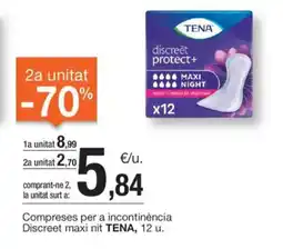BonpreuEsclat TENA Compreses per a incontinència Discreet maxi nit oferta