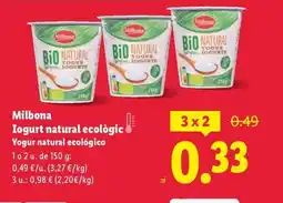 Lidl MILBONA Iogurt natural ecològic oferta