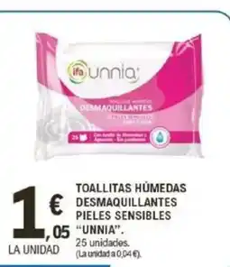 E.Leclerc UNNIA Toallitas humedas desmaquillantes pieles sensibles oferta