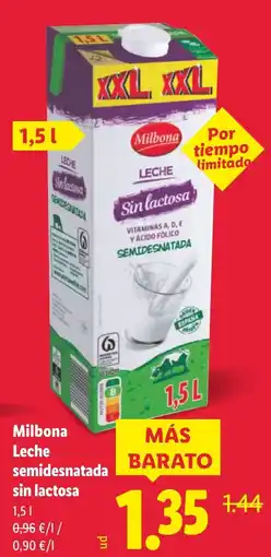 Lidl MILBONA Leche semidesnatada sin lactosa oferta