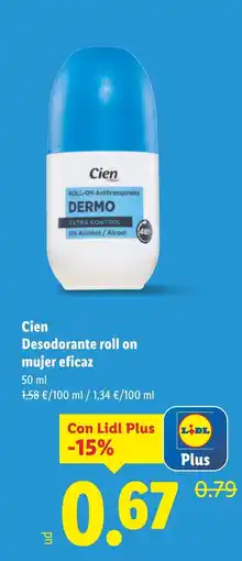 Lidl CIEN Desodorante roll on mujer eficaz oferta