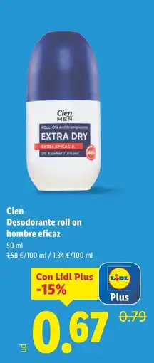 Lidl CIEN Desodorante roll on hombre eficaz oferta