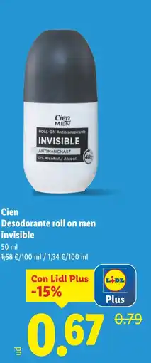 Lidl CIEN Desodorante roll on men invisible oferta