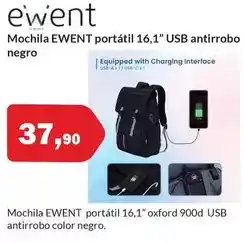 Microsshop Ewent - mochila portátil 16.1-0xford 900d usb antirrobo color negro oferta