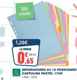 Bureau Vallée Separadores a4 12 posiciones cartulina pastel oferta