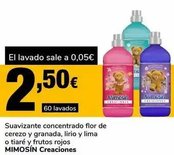 Supeco Suavizante concentrado flor de cerezo y granada, lirio y lima o tiaré y frutos rojos mimosín creaciones oferta