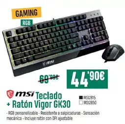 PCBox MSI Teclado + Ratón Vigor GK30 MS12850 oferta