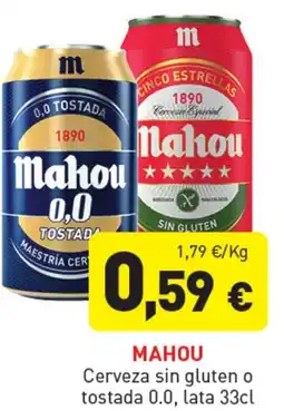 Hiperber MAHOU Cerveza sin gluten o tostada 0.0 oferta