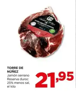 Alimerka TORRE DE NÚÑEZ Jamón serrano Reserva duroc 25% menos sal oferta