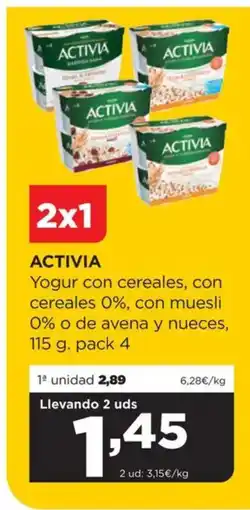 Alimerka ACTIVIA Yogur con cereales, con cereales 0%, con muesli 0% o de avena y nueces oferta