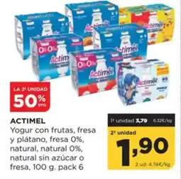 Alimerka ACTIMEL Yogur con frutas, fresa y plátano, fresa 0%, natural, natural 0%, natural sin azúcar o fresa oferta