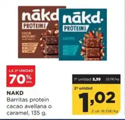 Alimerka NAKD Barritas protein cacao avellana o caramel oferta
