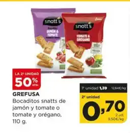 Alimerka GREFUSA Bocaditos snatts de jamón y tomate o tomate y orégano oferta