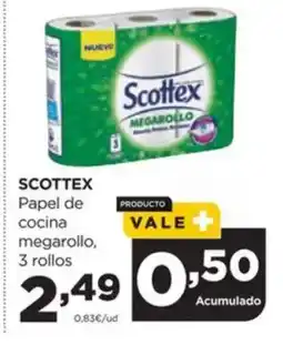 Alimerka SCOTTEX Papel de cocina megarollo, 3 rollos oferta