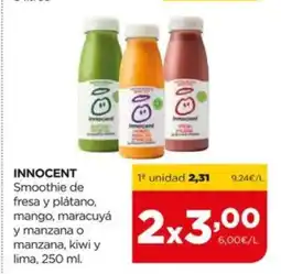 Alimerka INNOCENT Smoothie de fresa y plátano, mango, maracuyá y manzana o manzana, kiwi y lima oferta