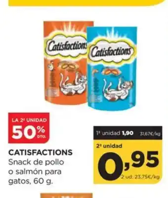Alimerka CATISFACTIONS Snack de pollo o salmón para gatos oferta