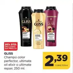 Alimerka GLISS Champú color perfector, ultimate oil elixir o ultimate repair oferta