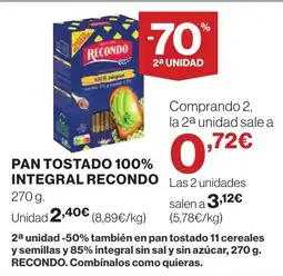 Supercor RECONDO Pan tostado 100% integral oferta