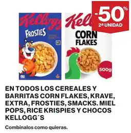 Supercor En todos los cereales y barritas corn flakes, krave, extra, frosties, smacks. miel pops, rice krispies y chocos kellogg's oferta