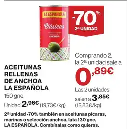 Supercor LA ESPAÑOLA Aceitunas rellenas de anchoa oferta