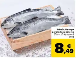Carrefour Market Salmón Noruego por medios o enteros oferta