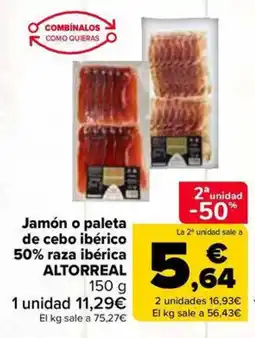 Carrefour Market ALTORREAL Jamón o paleta de cebo ibérico 50% raza ibérica oferta