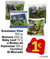 Carrefour Carrefour el mercado - ensaladas vital 150 g romana 200 g baby leaf 70 g o brotes de espinacas 100 g oferta