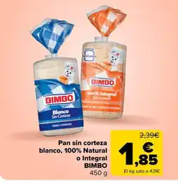 Carrefour Market BIMBO Pan sin corteza blanco, 100% Natural o Integral oferta
