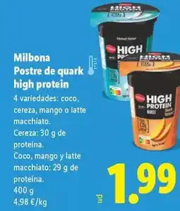Lidl Milbona - postre de quark high protein oferta