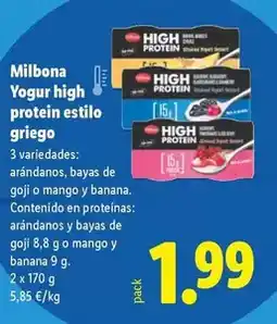 Lidl Milbona - yogur high protein estilo griego oferta