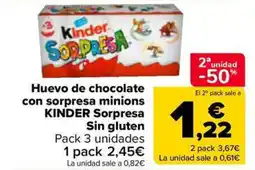 Carrefour Market KINDER Huevo de chocolate con sorpresa inions Sorpresa Sin gluten oferta