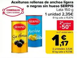 Carrefour Market SERPIS Aceitunas rellenas de anchoa ligera o negras sin hueso oferta